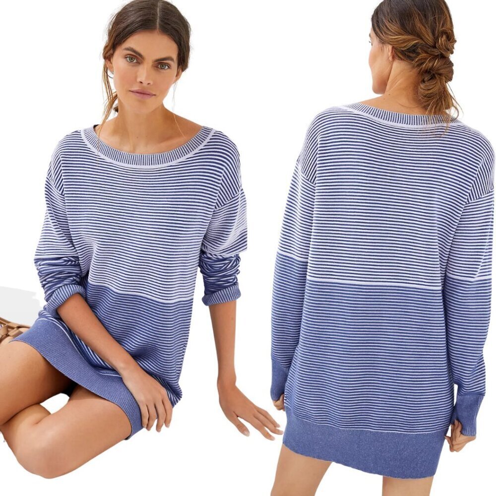 Daily Practice Anthropologie Striped Knit Tunic Mini Dress Women Medium Blue NWT